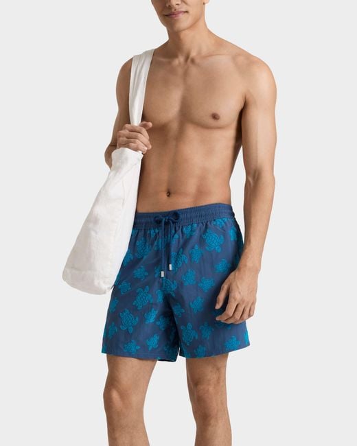 Vilebrequin Blue Swim Shorts Flocked Ronde Des Tortues for men