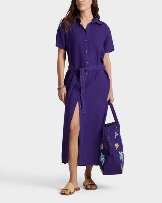 Vilebrequin Purple Linen Shirt Dress Solid