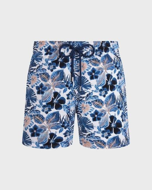 Vilebrequin Blue Stretch Short Swim Shorts Island Flowers for men