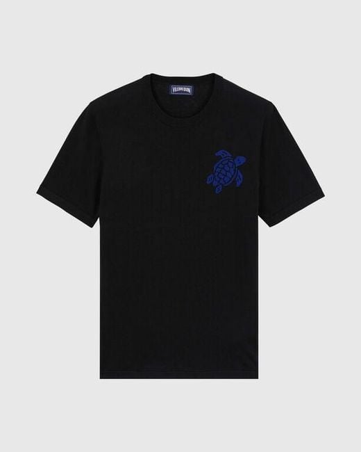 Vilebrequin Black Cotton And Silk T-shirt Jacquard Turtle for men
