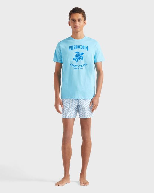 Vilebrequin Blue Cotton T-Shirt Contrasted Placed Gomy Logo for men