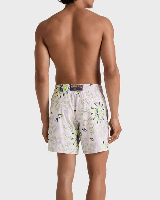 Vilebrequin Gray Embroidered Swim Shorts Coral Mandala for men