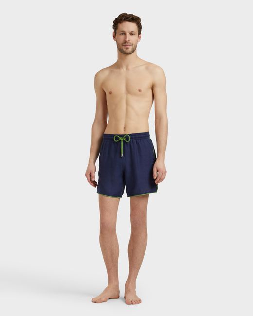 Vilebrequin Linen Swim Trunks Solid - Swimwear - Mallorca - Blue - Size S for men