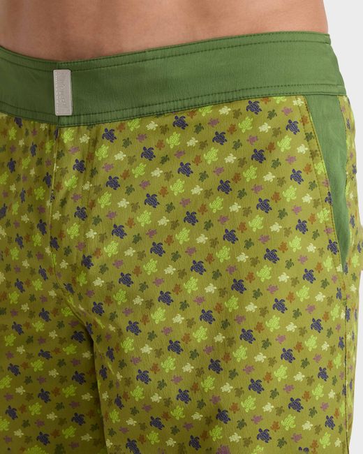 Vilebrequin Green Long Stretch Flat Belt Swim Shorts Micro Ronde Des Tortues for men