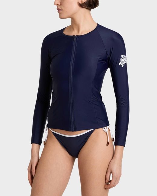 Vilebrequin Blue Long Sleeve Zipper Rashguard Solid