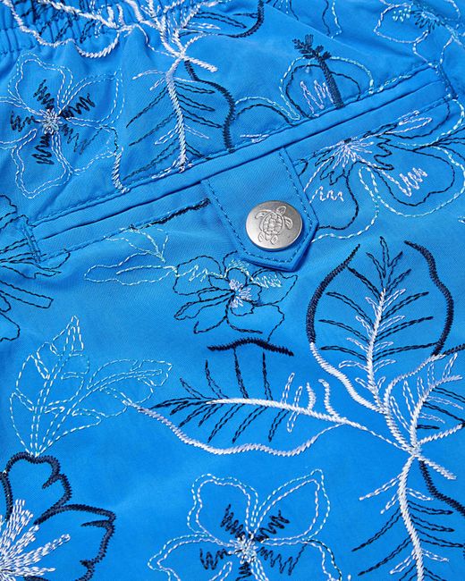 Vilebrequin Embroidered Swim Trunks Island Flowers - Limited Edition - Swimwear - Mistral - Blue - Size S for men