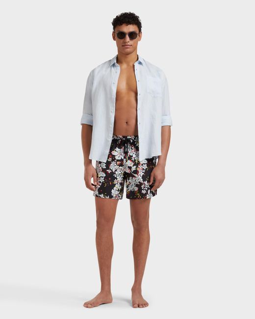 Vilebrequin Black Swim Shorts Flower Splash for men