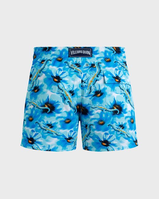 Vilebrequin Blue Stretch Short Swim Shorts Poppies And Geckos for men