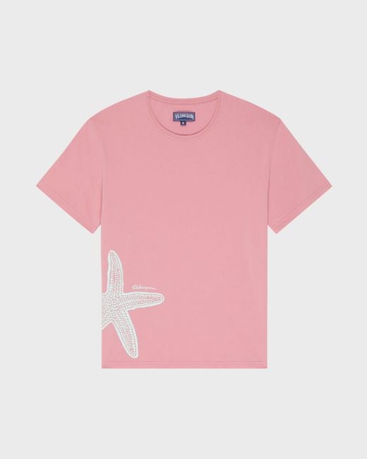 Vilebrequin Pink Organic Cotton T-Shirt Placed Starlettes for men