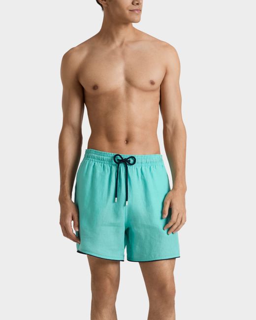 Vilebrequin Blue Linen Swim Trunks Solid - Swimwear - Mallorca - Green - Size M for men
