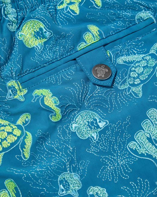 Vilebrequin Blue Embroidered Swim Shorts Aquatic Life for men
