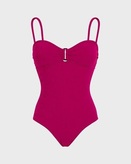 Vilebrequin Pink Jacquard One-piece Swimsuit Roses - Swimwear - Lucette - Red - Size Xl