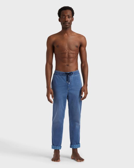 Vilebrequin Blue Denim Pants Turtles Net for men