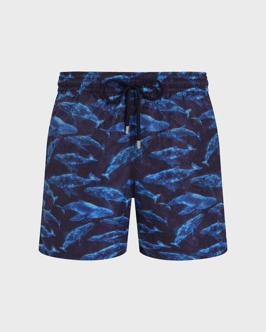 Vilebrequin Blue Swim Shorts Sparkling Whales Monogram Jacquard for men