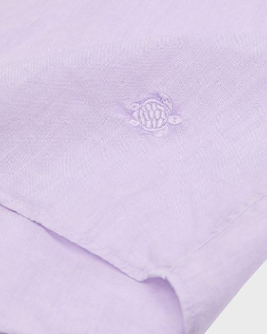 Vilebrequin Purple Mineral Dye Linen Bowling Shirt for men