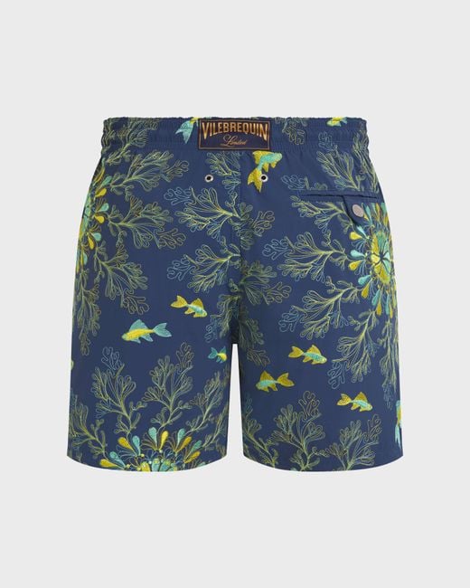 Vilebrequin Embroidered Swim Trunks Coral Mandala - Limited Edition - Swimwear - Mistral - Blue - Size Xl for men