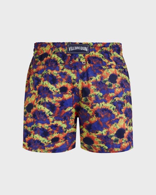 Vilebrequin Blue Ultra-Light And Packable Swim Shorts Sunflowers for men