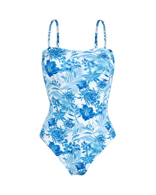 Vilebrequin Blue Tahiti Flowers Bustier-badeanzug Für Damen