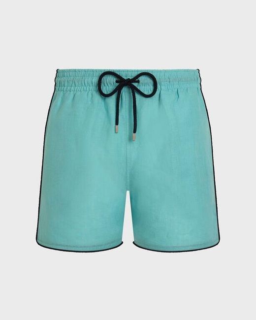Vilebrequin Blue Linen Swim Trunks Solid - Swimwear - Mallorca - Green - Size M for men