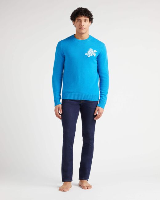 Vilebrequin Blue Crewneck Cotton And Cashmere Sweater Turtle for men