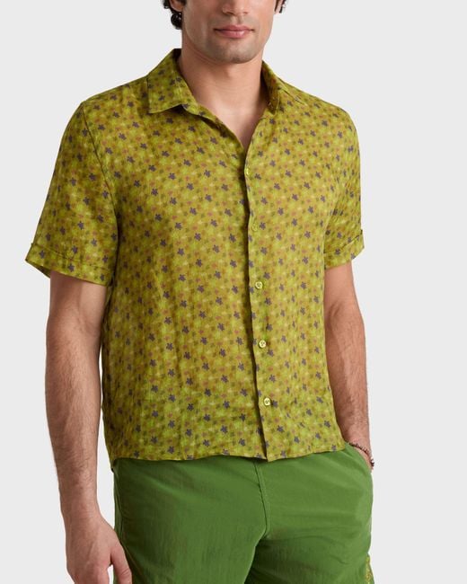 Vilebrequin Ramie Bowling Shirt Micro Ronde Des Tortues - Shirt - Courbis - Green - Size S for men