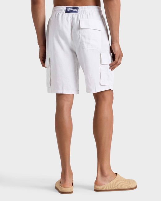 Vilebrequin Blue Linen Bermuda Shorts Cargo Pockets for men