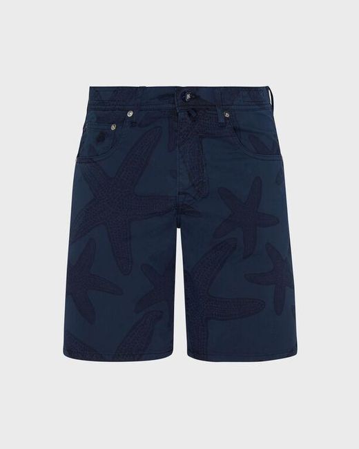 Vilebrequin Blue Bermuda Shorts Starfish Darkening Printed Gabardine for men