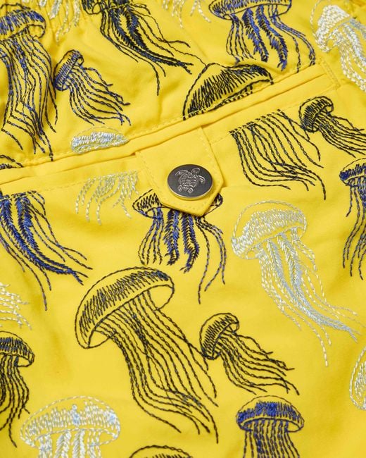 Vilebrequin Yellow Embroidered Swim Shorts Jellyfish Dance for men