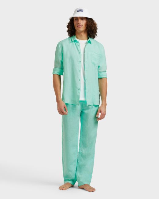 Vilebrequin Blue Linen Comfort Pants Solid for men