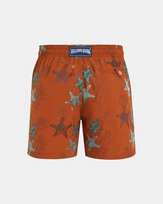 Vilebrequin Orange Swim Shorts Embroidered Glowed Stars for men