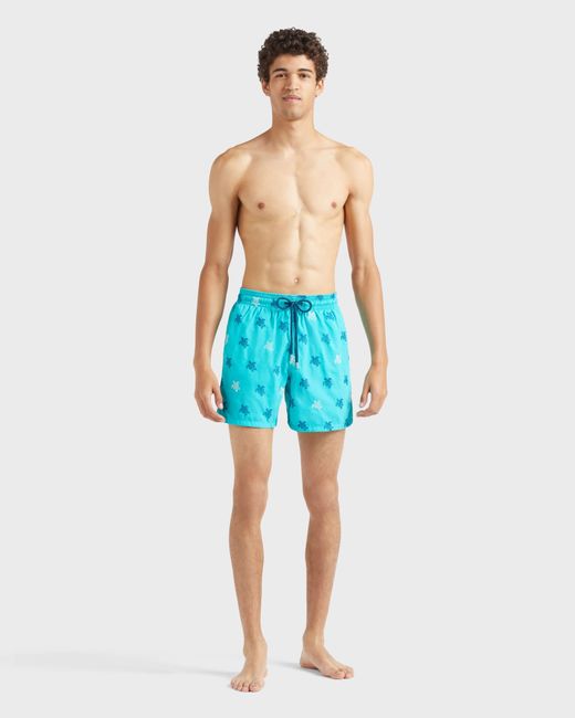 Vilebrequin Blue Swim Shorts Embroidered Micro Ronde Des Tortues Diagonale for men
