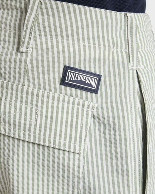 Vilebrequin Green Stretch Cotton Bermuda Shorts Seersuckers Stripes for men
