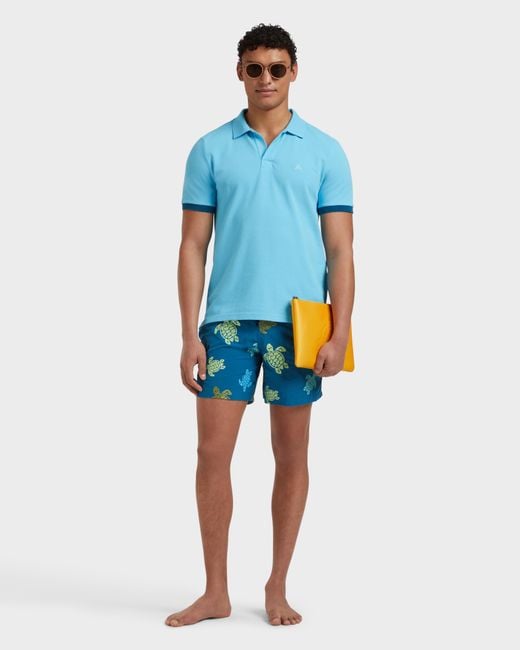 Vilebrequin Blue Organic Cotton Pique Polo Shirt Solid for men