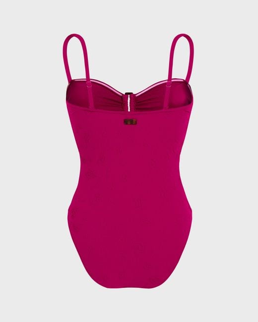 Vilebrequin Pink Jacquard One-piece Swimsuit Roses - Swimwear - Lucette - Red - Size Xl