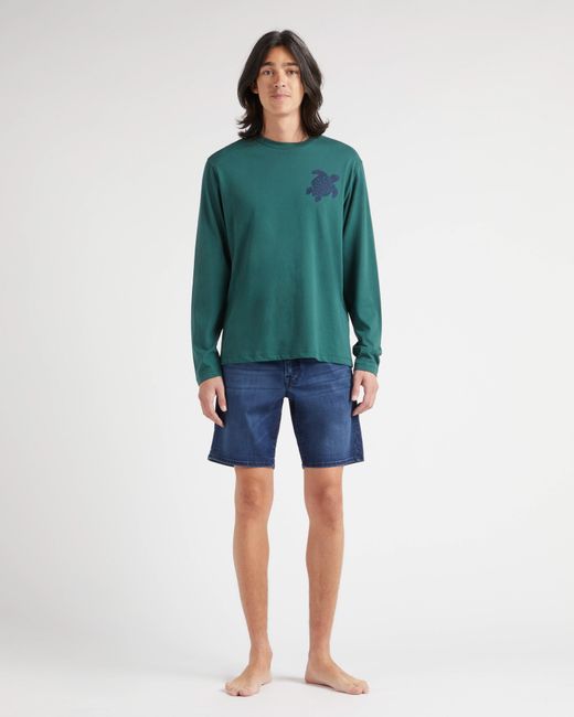 Vilebrequin Green Cotton Long Sleeves T-Shirt Embroidered Turtle for men