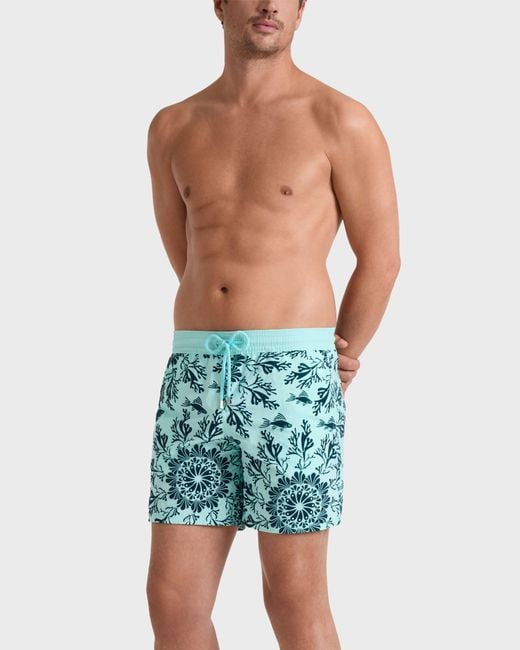 Vilebrequin Blue Swim Shorts Flocked Coral Mandala for men