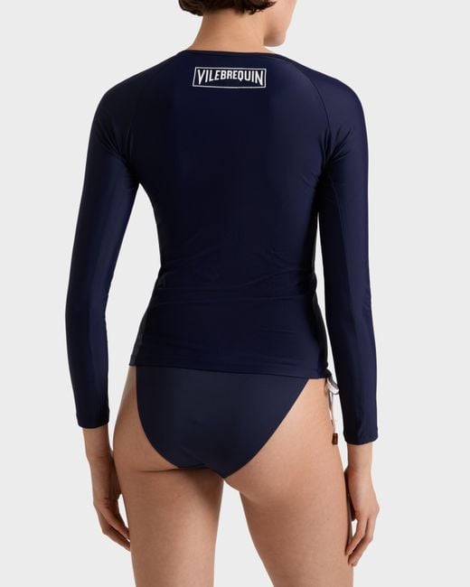 Vilebrequin Blue Long Sleeve Zipper Rashguard Solid