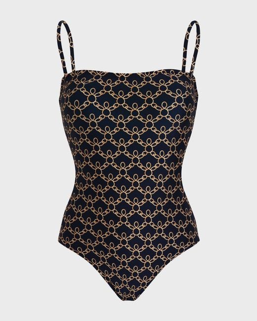 Vilebrequin Black Bustier One-Piece Swimsuit Turtles Chain