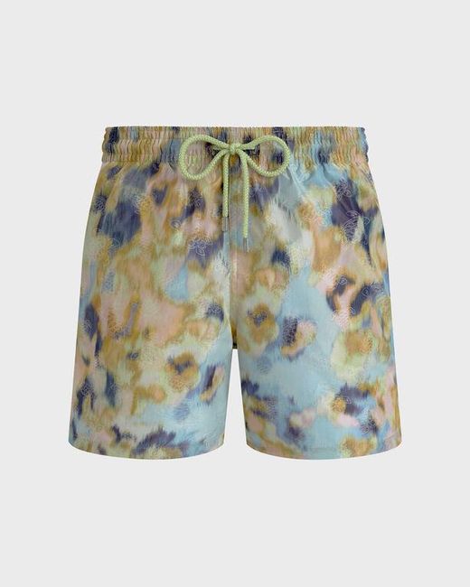 Vilebrequin Blue Silk Swim Trunks Blurred Nymphea - Swimwear - Moopea - Green - Size L for men