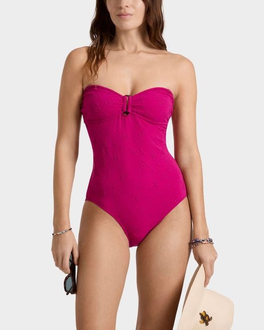 Vilebrequin Pink Jacquard One-piece Swimsuit Roses - Swimwear - Lucette - Red - Size Xl