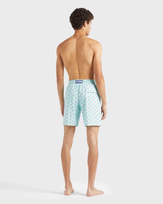 Vilebrequin Blue Long Stretch Swim Trunks Micro Ronde Des Tortues Rainbow for men