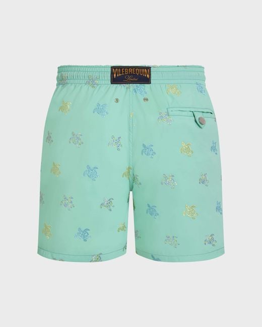 Vilebrequin Green Embroidered Swim Shorts Micro Tortues Diagonales for men