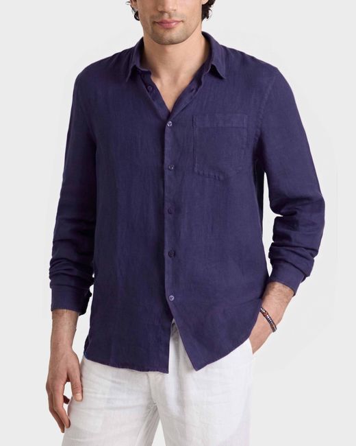 Vilebrequin Blue Linen Shirt Solid for men