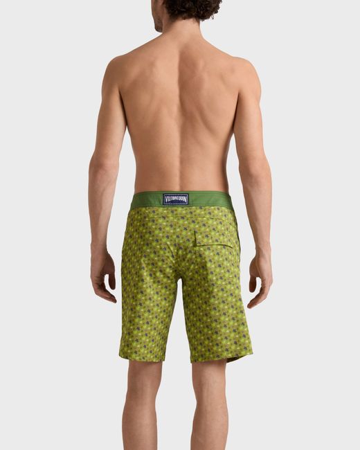 Vilebrequin Green Long Stretch Flat Belt Swim Shorts Micro Ronde Des Tortues for men