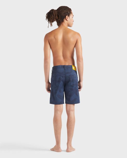 Vilebrequin Blue Bermuda Shorts Starfish Darkening Printed Gabardine for men