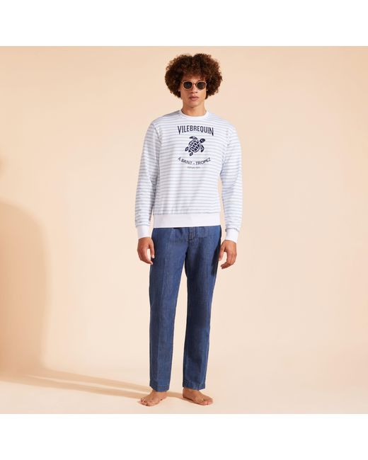 Vilebrequin Gestreiftes Baumwoll-sweatshirt Mit Rundhalsausschnitt Für Herren in Blue für Herren