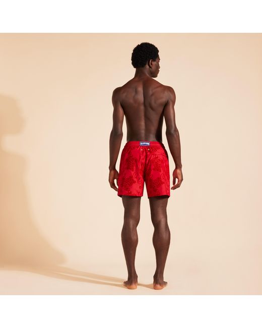 Vilebrequin Flocked Swim Shorts Ultra-light And Packable Ribbons Turtle in Red für Herren