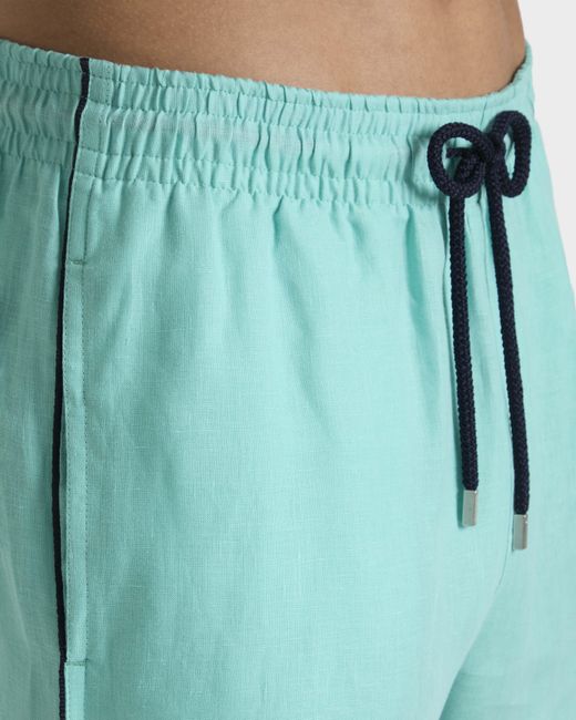 Vilebrequin Blue Linen Swim Trunks Solid - Swimwear - Mallorca - Green - Size M for men