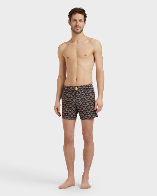 Vilebrequin Black Stretch Short Flat Belt Swim Shorts Turtles Chain for men
