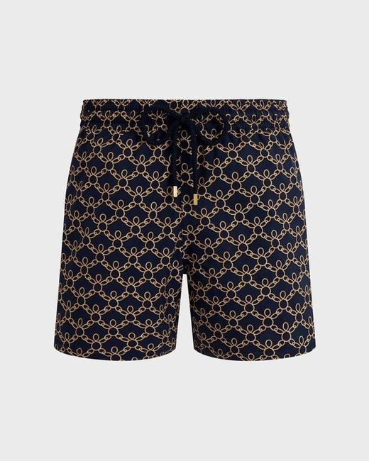 Vilebrequin Black Stretch Short Swim Shorts Turtles Chain for men